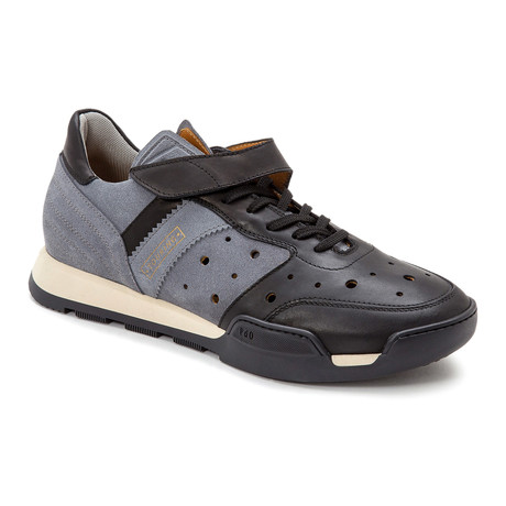 Strapped Colorblock Perforated Oiled Suede Sneaker // Grey + Black (Euro: 40)