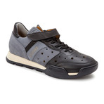 Strapped Colorblock Perforated Oiled Suede Sneaker // Grey + Black (Euro: 41)