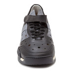 Strapped Colorblock Perforated Oiled Suede Sneaker // Grey + Black (Euro: 41)
