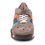 Strapped Colorblock Perforated Mixed Leather Sneaker // Taupe + Teal + Orange + Red (Euro: 39)