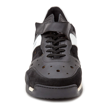 Strapped Colorblock Perforated Mixed Leather Sneaker // Black + White (Euro: 40)