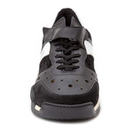 Strapped Colorblock Perforated Mixed Leather Sneaker // Black + White (Euro: 40)