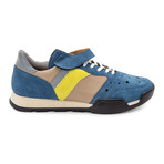 Strapped Colorblock Perforated Mixed Leather Sneaker // Teal + Tan + Yellow + Grey (Euro: 44)