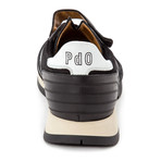 Strapped Colorblock Perforated Mixed Leather Sneaker // Black + White (Euro: 40)