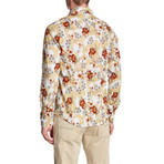 Watercolor Floral Roll Up Linen Shirt // White (3XL)