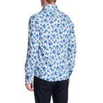 Floral and Fern Roll Up Linen Shirt // Royal (XL)