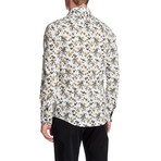 Floral Sprigs Roll Up Linen Shirt // Navy (L)