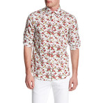 Floral Sprigs Roll Up Linen Shirt // Red (L)