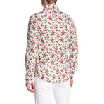 Floral Sprigs Roll Up Linen Shirt // Red (L)