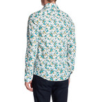 Floral Sprigs Roll Up Linen Shirt // Turquoise (XL)