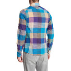 Multicolor Check Roll Up Linen Shirt // Royal (XS)