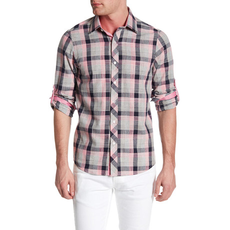 Multicolor Check Roll Up Linen Shirt // Pink (XS)