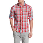 Multicolor Check Roll Up Linen Shirt // Red (2XL)