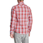 Multicolor Check Roll Up Linen Shirt // Red (XL)