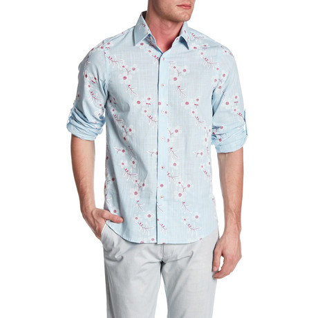 Cherry Blossom Roll Up Linen Shirt // Blue (2XL)