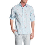 Cherry Blossom Roll Up Linen Shirt // Blue (3XL)