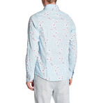Cherry Blossom Roll Up Linen Shirt // Blue (2XL)
