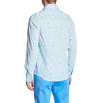 Cherry Blossom Roll Up Linen Shirt // Turquoise (L)