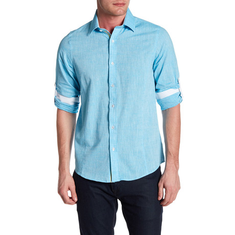 Classic Roll Up Linen Shirt // Aqua (L)