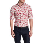 Floral and Fern Roll Up Linen Shirt // Red (2XL)