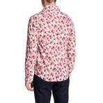 Floral and Fern Roll Up Linen Shirt // Red (2XL)