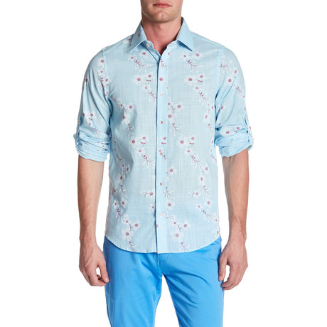 Cherry Blossom Roll Up Linen Shirt // Turquoise (XS)