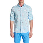 Cherry Blossom Roll Up Linen Shirt // Turquoise (2XL)