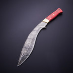 Damascus Steel Kukri Knife + Sheath // White + Brass