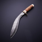 Damascus Steel Kukri Knife + Sheath // Rosewood