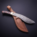 Damascus Steel Kukri Knife + Sheath // Red + Black Micarta