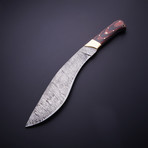 Damascus Steel Kukri Knife + Sheath // Red + Black Micarta
