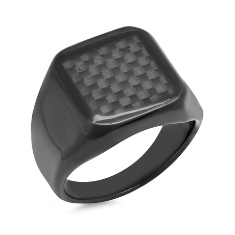 Square Carbon Fiber Ring // Black (Size 9)