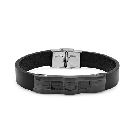Carbon Fiber Leather Bracelet // Black