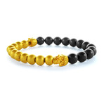 Double Skull Bead Bracelet // Black + Matte Gold