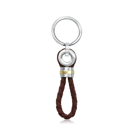 Leather + Stainless Steel Keychain // Brown + Rose