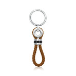 Leather + Stainless Steel Keychain // Tan + Black