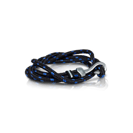 Matte Steel Fish Hook + Clasp Cord Bracelet // Black + Blue