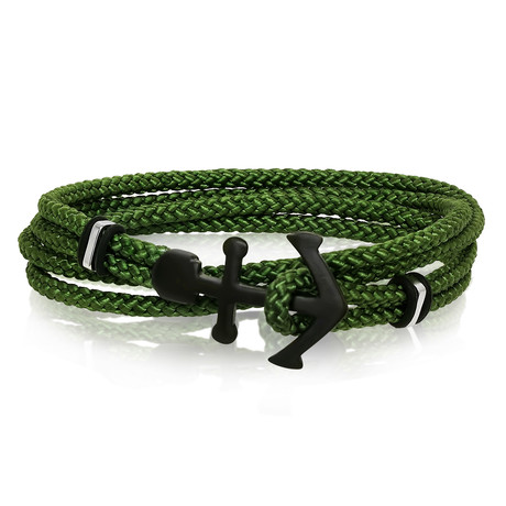 Matte Steel Anchor Cord Bracelet // Black + Army