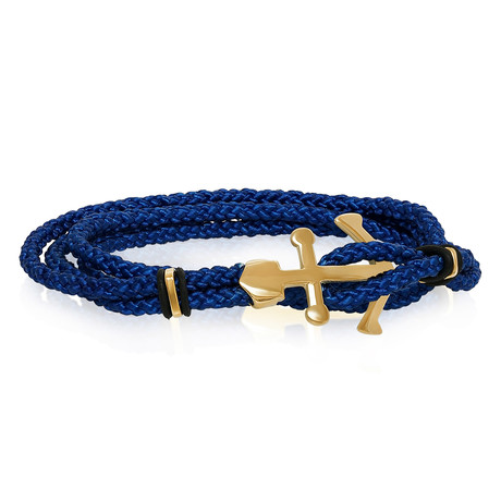 Steel Anchor Clasp + Cord Bracelet // Gold + Royal Blue