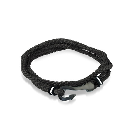 Matte Steel Fish Clasp Cord Bracelet // Black + Black