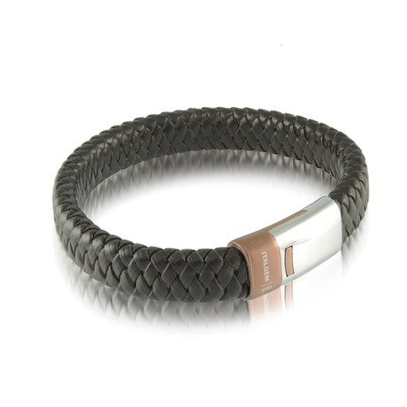 Steel + Leather Clasp Bracelet // Brown