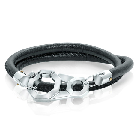 Stainless Steel + Napa Leather Bracelet // Black
