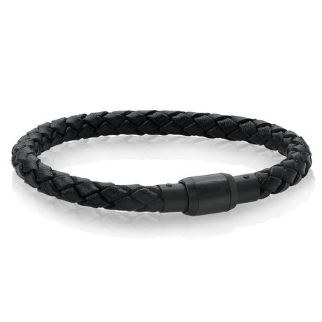 Leather Bracelet With Carbon Clasp // Black