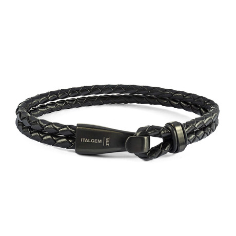 Matte Hook + Clasp Leather Bracelet // Black