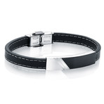 Leather + Stainless Steel I.D. Plate Bracelet // Black