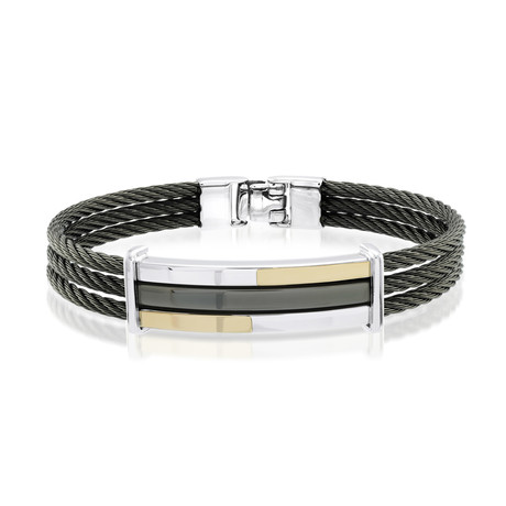 18K Yellow Gold 3 Row Cable Bracelet // Black