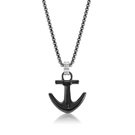 Anchor Pendant Necklace // 24" // Black