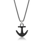 Anchor Pendant Necklace // 24" // Black