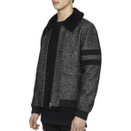 Shearling-Trimmed Wool Jacket // Charcoal + Black (XL)