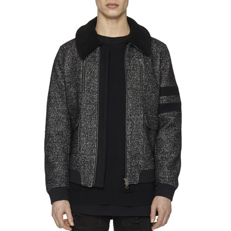 Shearling-Trimmed Wool Jacket // Charcoal + Black (XS)